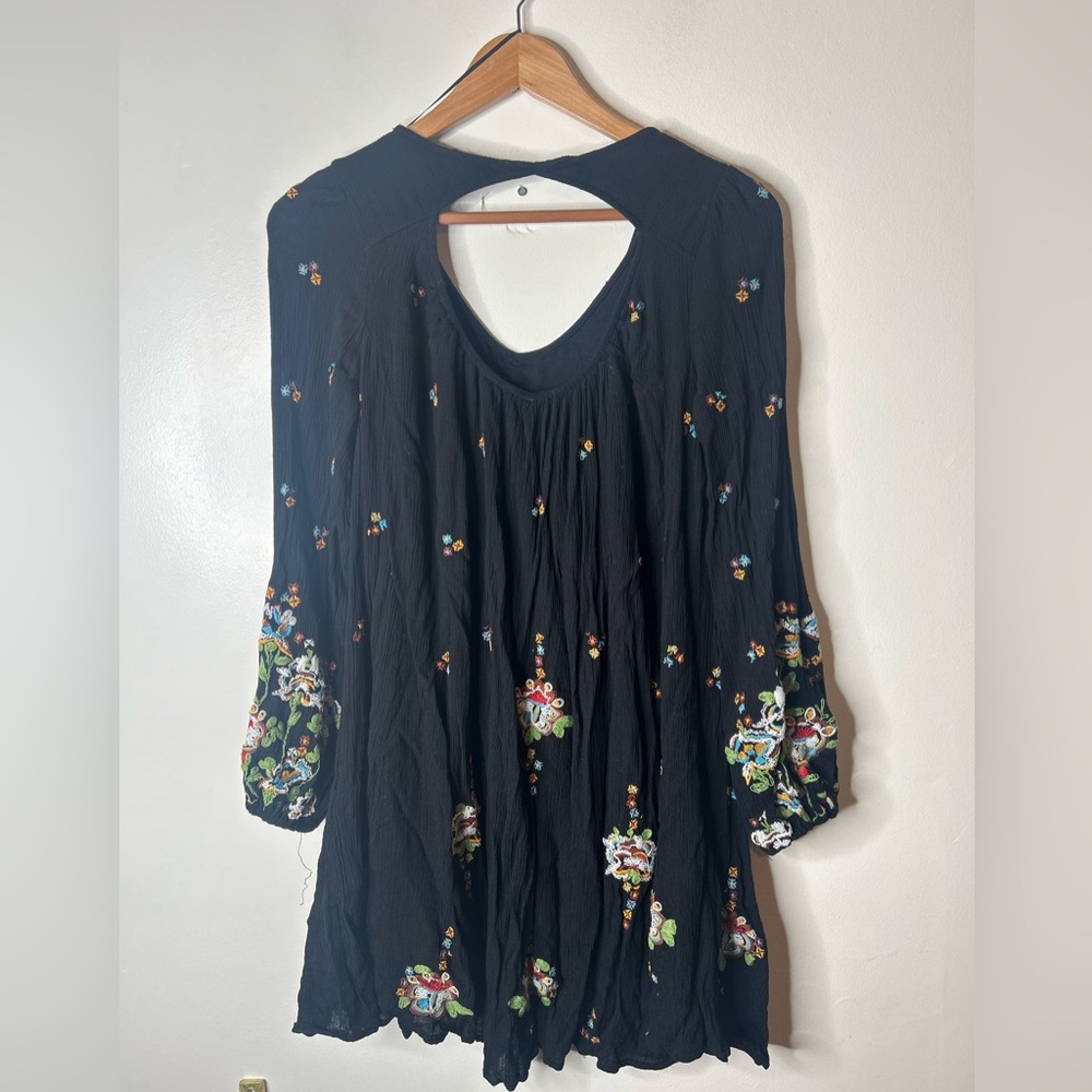 Free People Oxford black embroidered swing dress boho